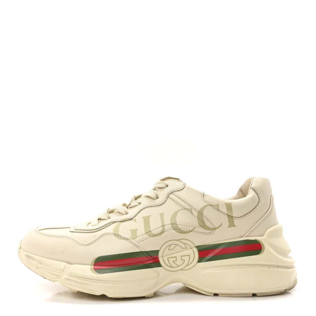 Gucci Calfskin Logo Men's Rhyton Sneakers Ivory