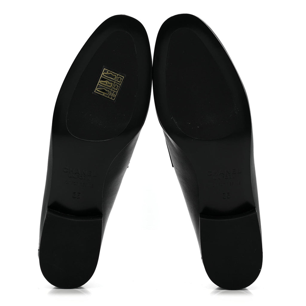 Chanel Lambskin Women's Stitched CC Loafers 35 Black