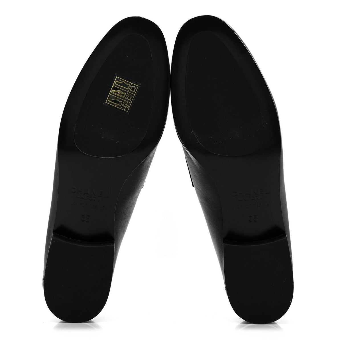 Chanel Lambskin Women's Stitched CC Loafers 35 Black