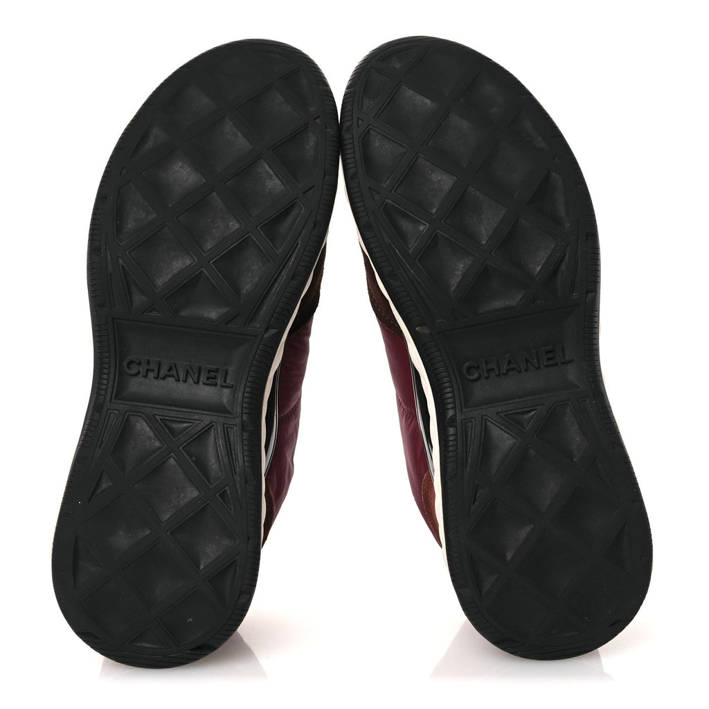 Chanel Nylon Suede Calfskin Women's CC Sneakers 38 Burgundy Brown