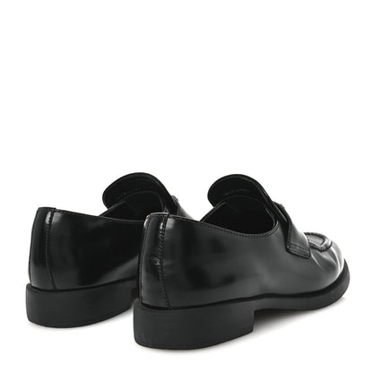 Prada Spazzolato Women's Metal Triangle Logo 20mm Loafers 40 Black