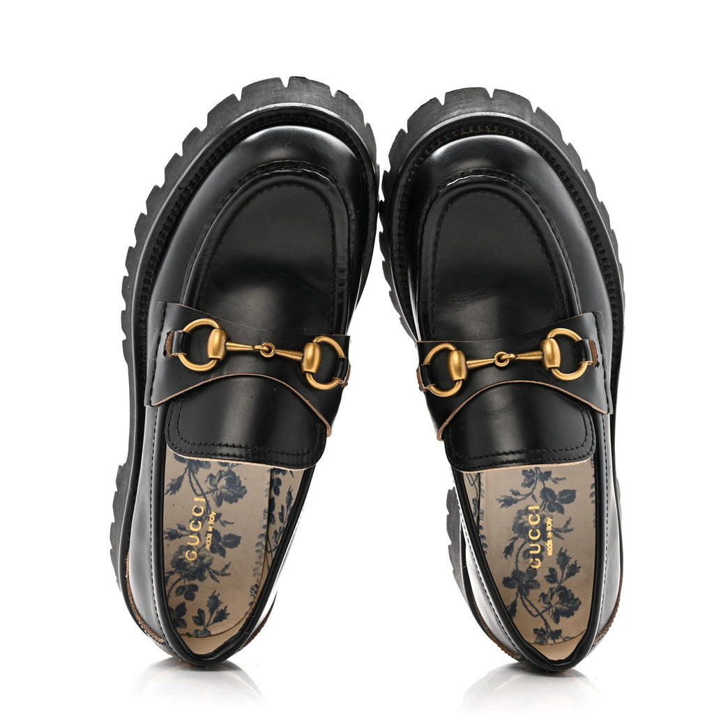 Gucci Cordovan Lux Women's Harald Horsebit Platform Loafers 37.5 Black