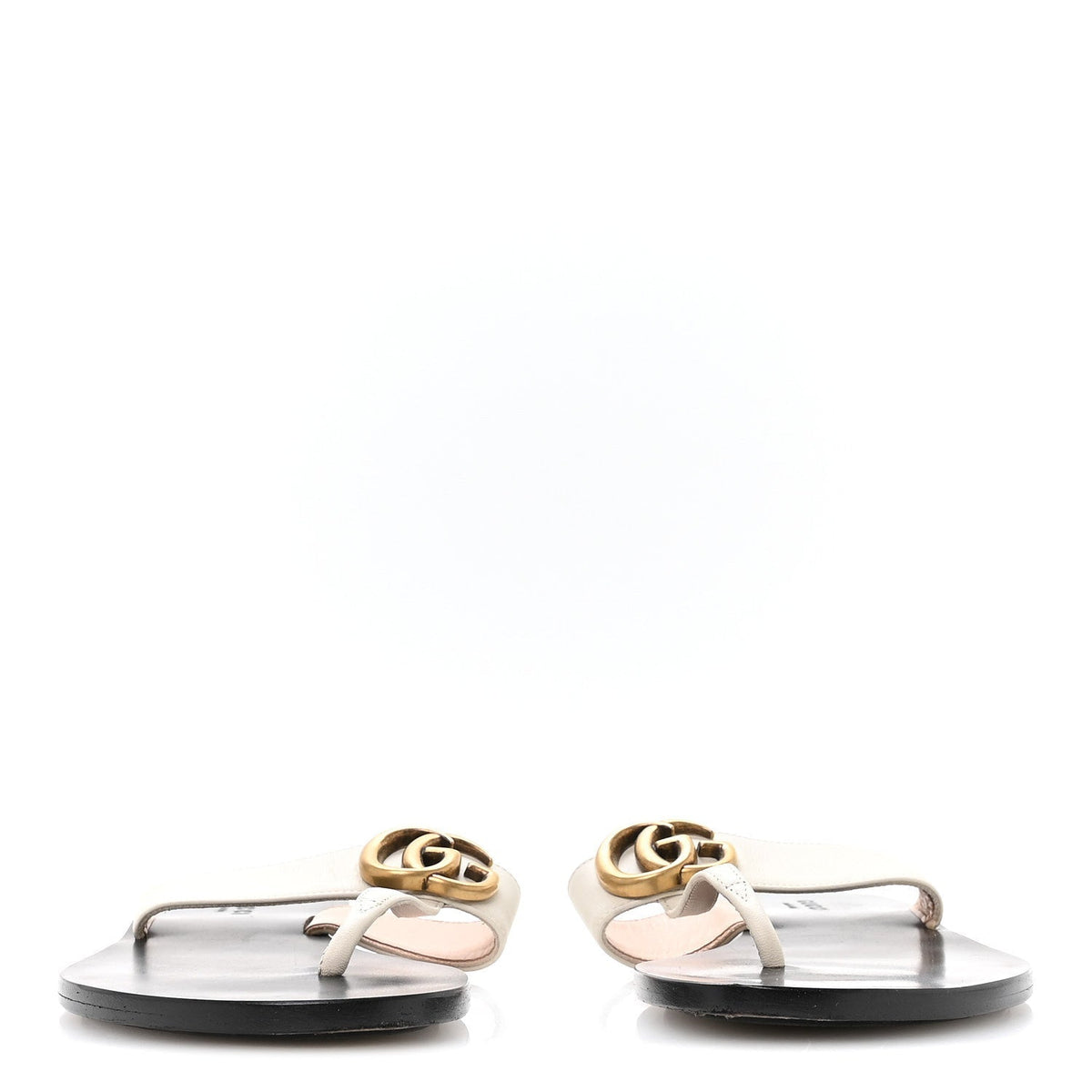 Gucci Calfskin Women's GG Marmont Thong Sandals 36.5 Mystic White