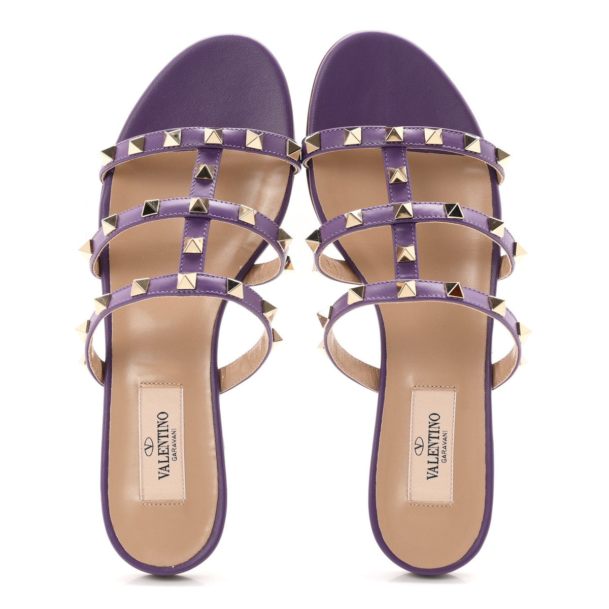 Valentino Garavani Nappa Women's Rockstud Caged Flat Slide Sandals 36 Indian Violet