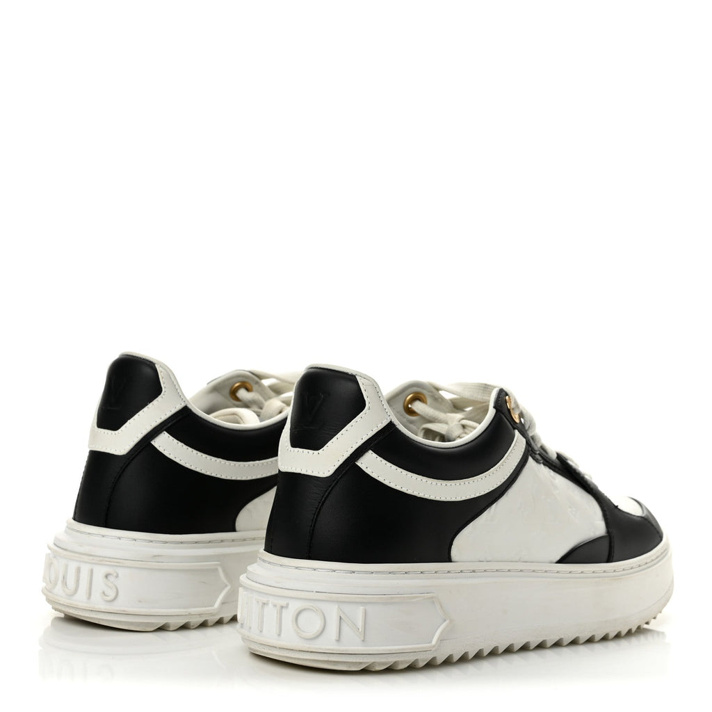 Louis Vuitton Monogram Embossed Calfskin Women's Time Out Sneakers 37 White Black