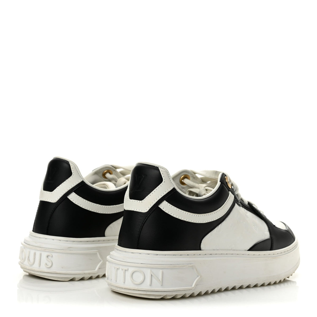 Louis Vuitton Monogram Embossed Calfskin Women's Time Out Sneakers 37 White Black