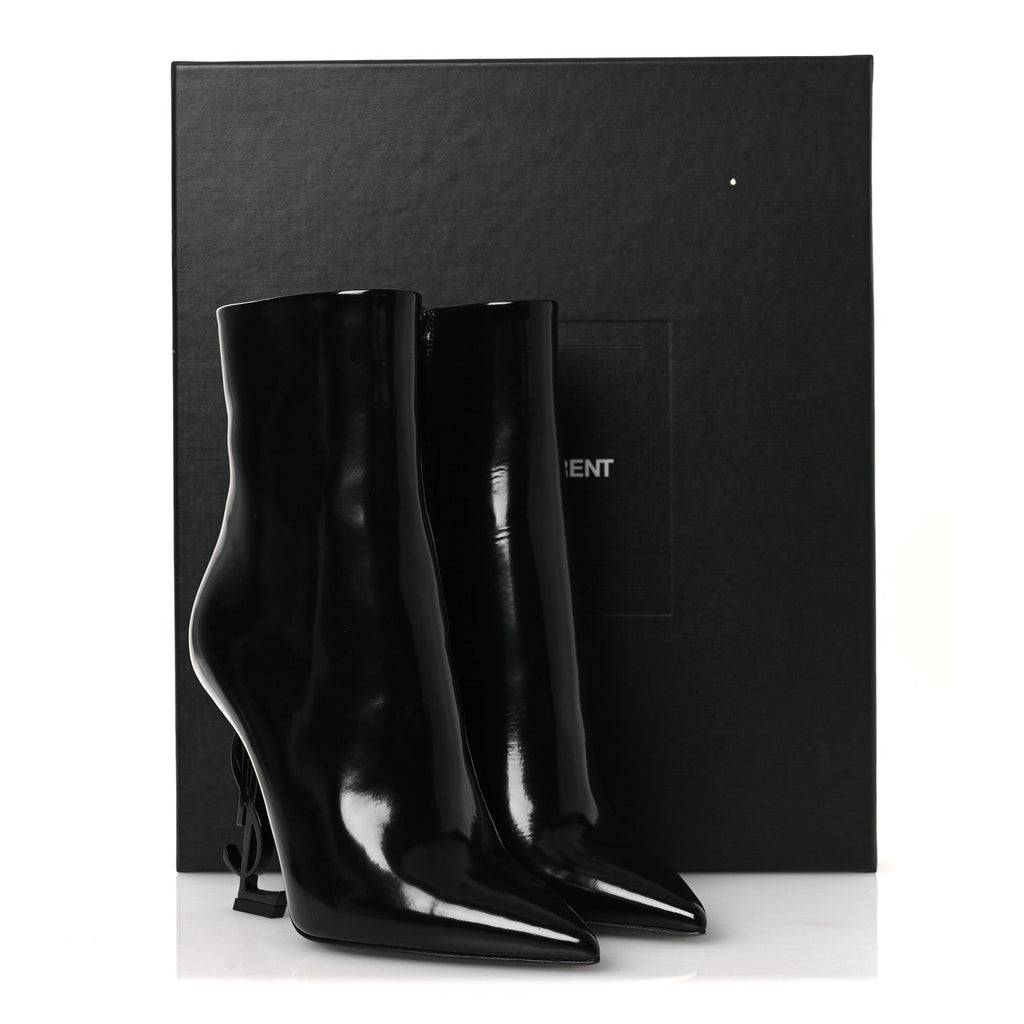 Saint Laurent Glazed Calfskin Women's Opyum Ankle Boots 36 Black