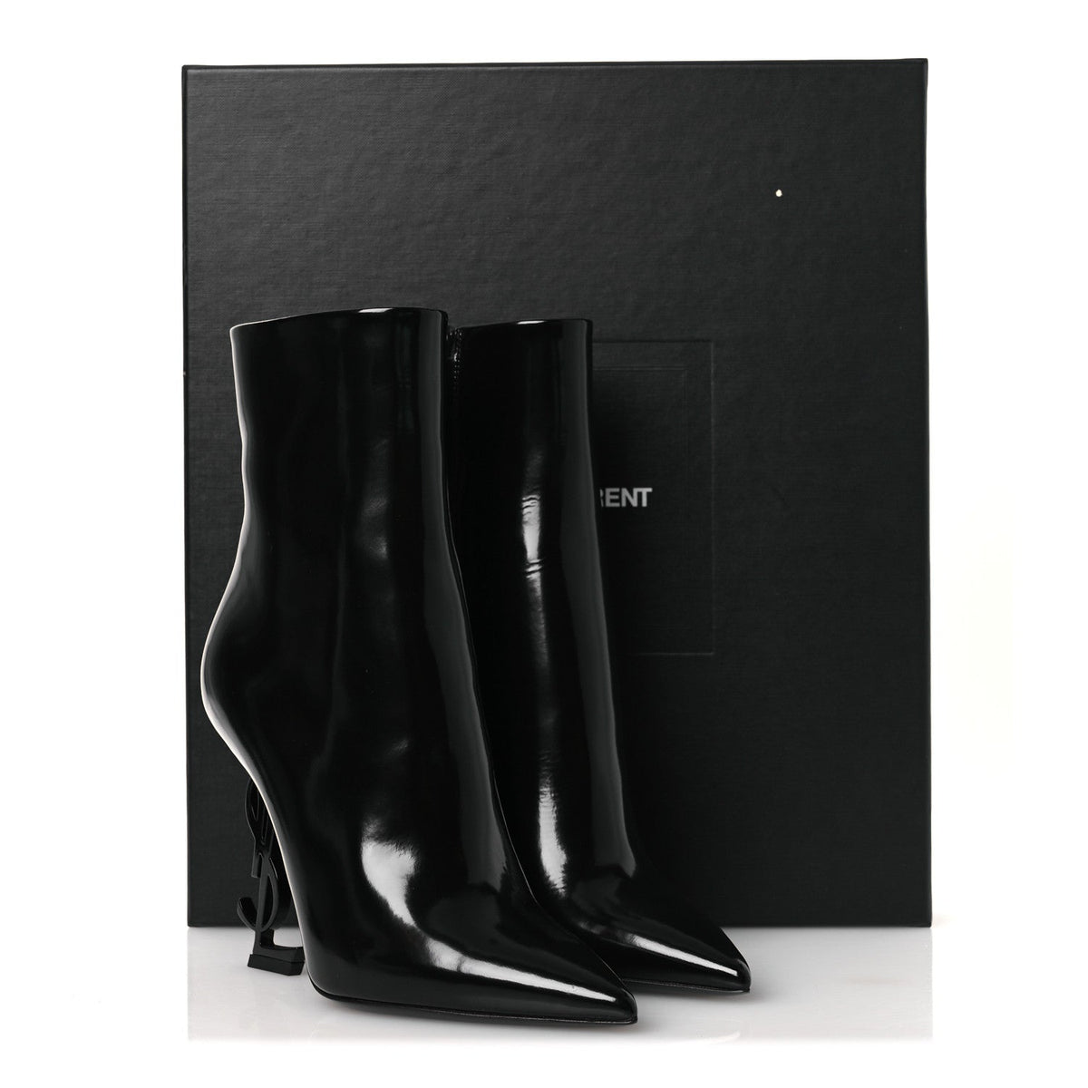 Saint Laurent Glazed Calfskin Women's Opyum Ankle Boots 36 Black