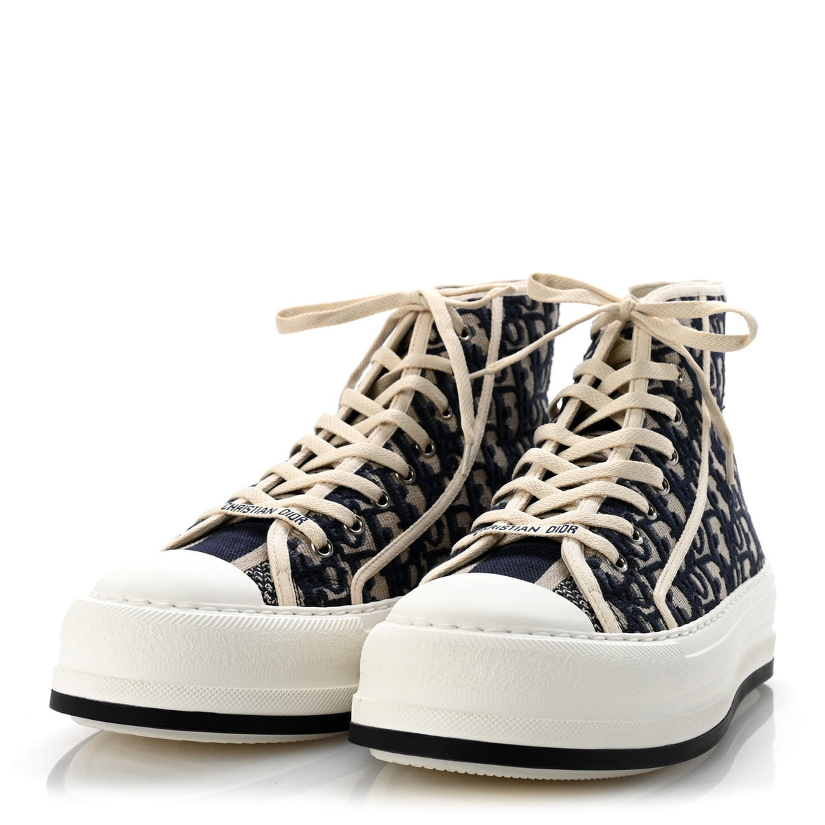 Christian Dior Knit Calfskin Women's Oblique Walk'n Dior High Top Sneakers 41 Deep Blue