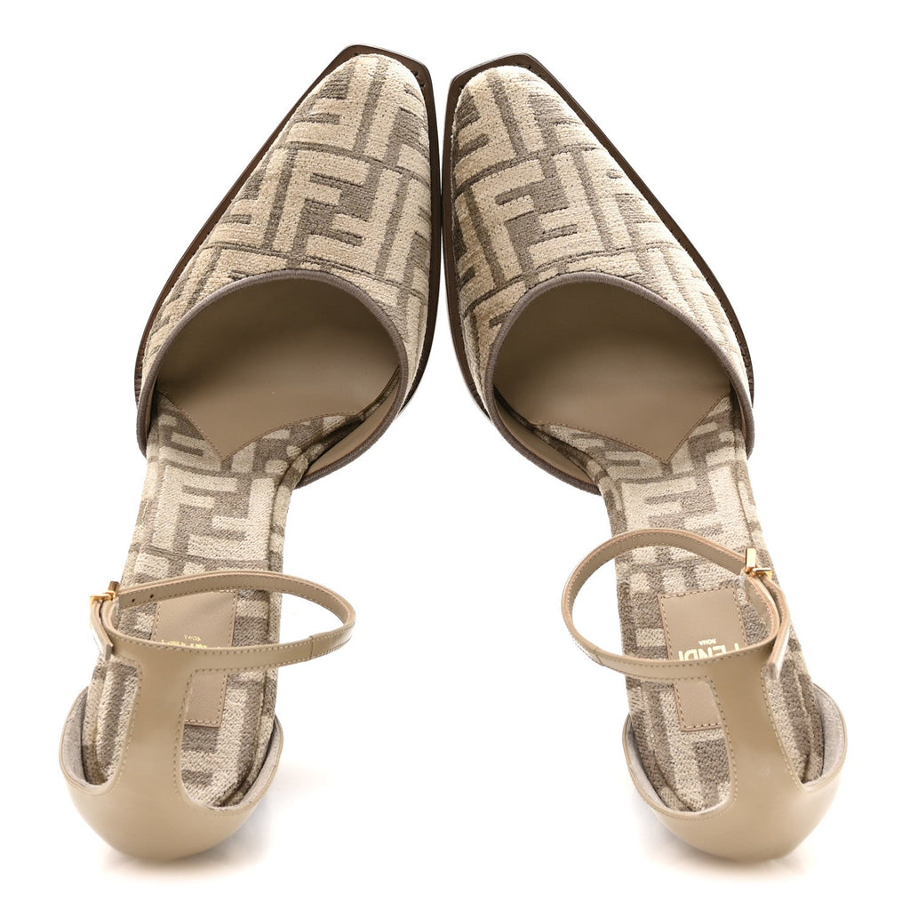 Fendi Chenille Jacquard Women's FF Cut Baguette 105mm Pumps 41 Tortora Nuvola