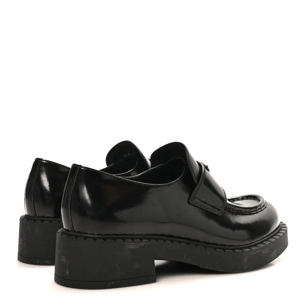 Prada Spazzolato Women's Triangle Logo 50mm Loafers 40 Black