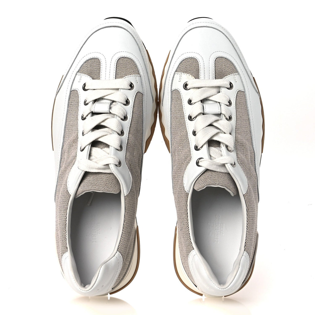 Hermes Canvas Calfskin Men's Trail Sneakers 41.5 Prunoir White