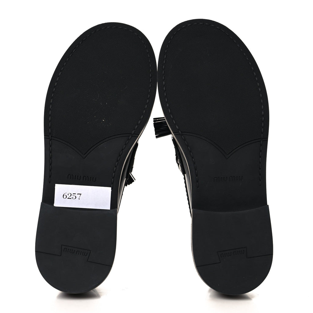 Miu Miu Spazzolato Calfskin Women's Tassel Loafers 36.5 Black