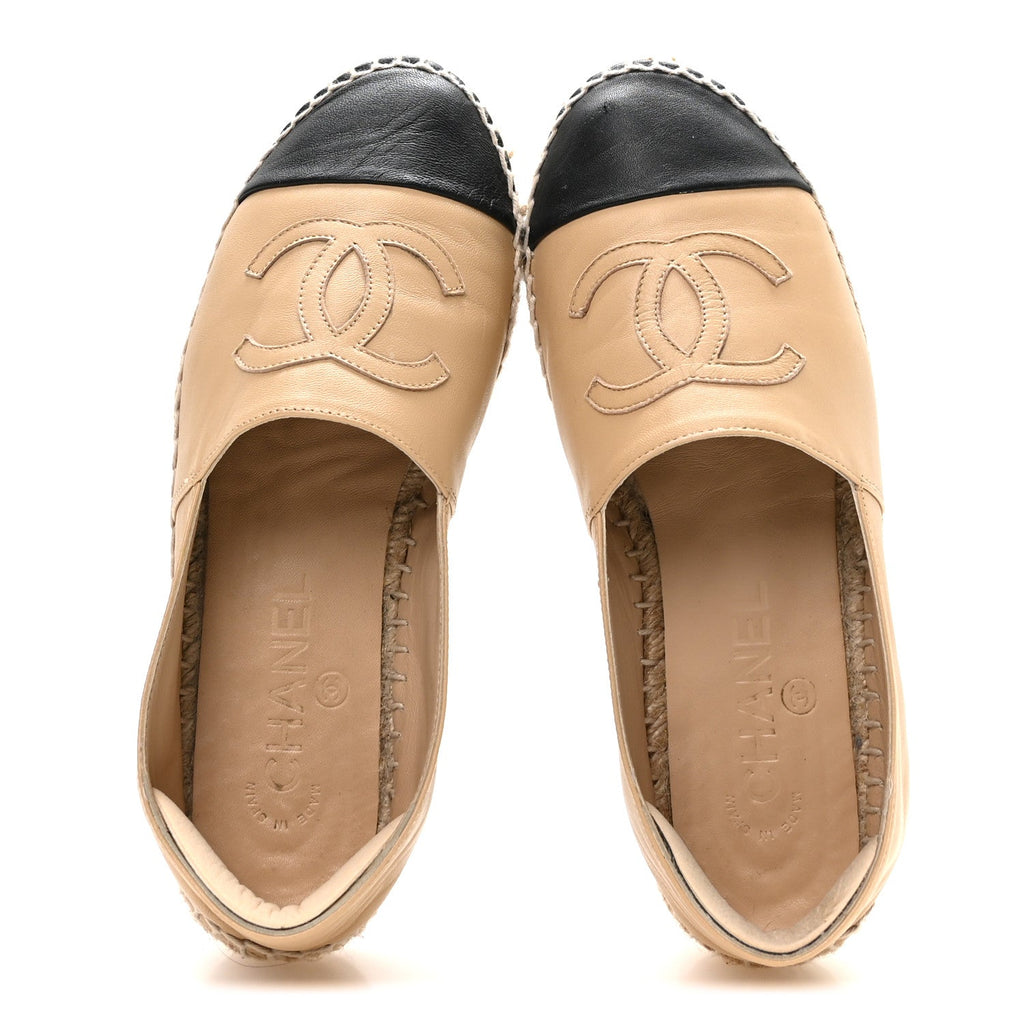 Chanel Lambskin Women's CC Espadrilles 36 Beige Black