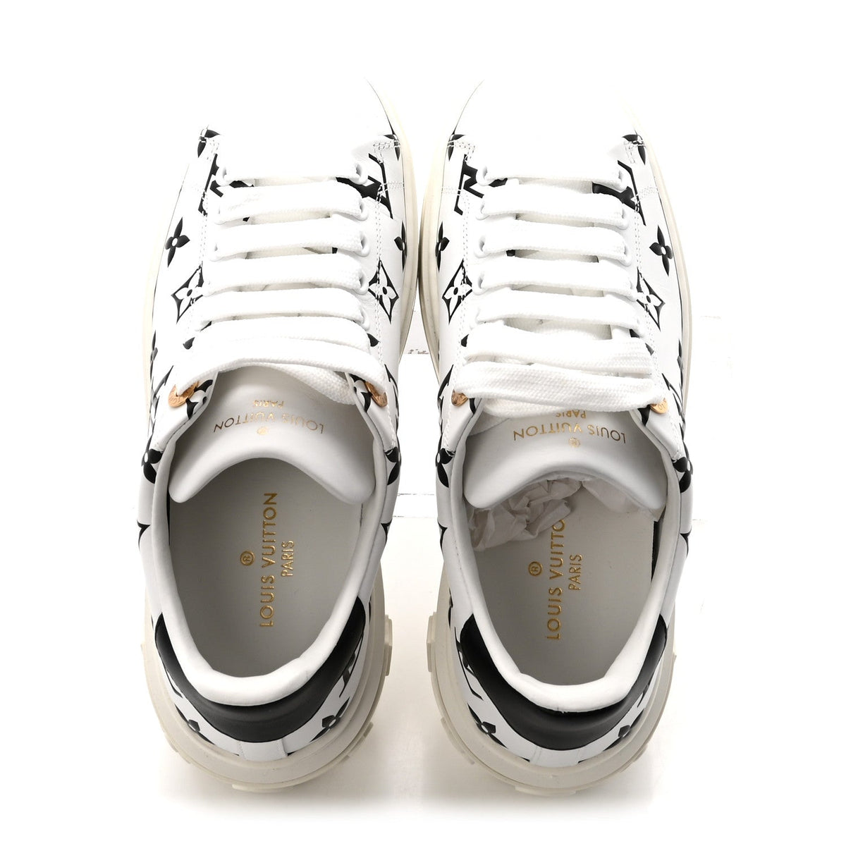 Louis Vuitton Calfskin Women's Monogram Debossed Time Out Sneakers 35 Black