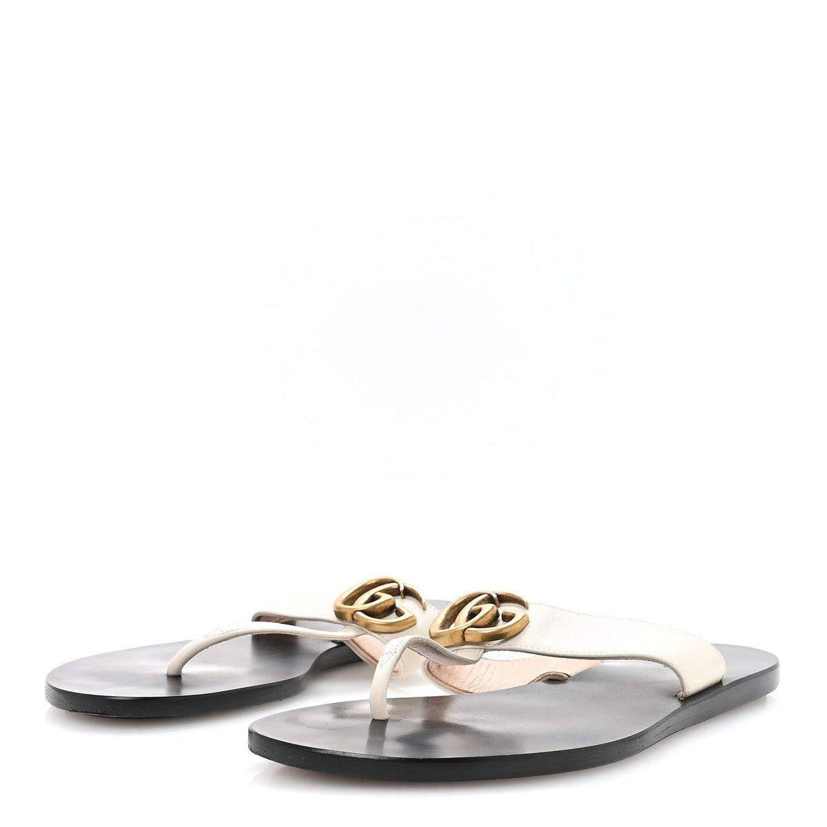 Gucci Calfskin Women's GG Marmont Thong Sandals 36.5 Mystic White