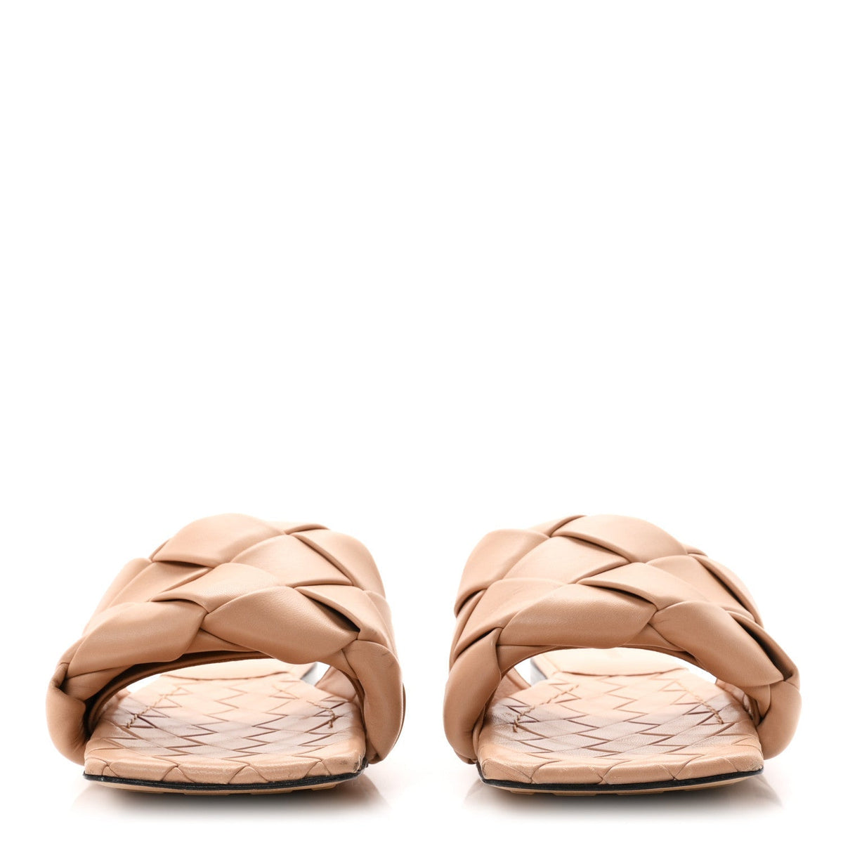 Bottega Veneta Nappa Women's Maxi Intrecciato Lido Flat Sandals 37 Tan