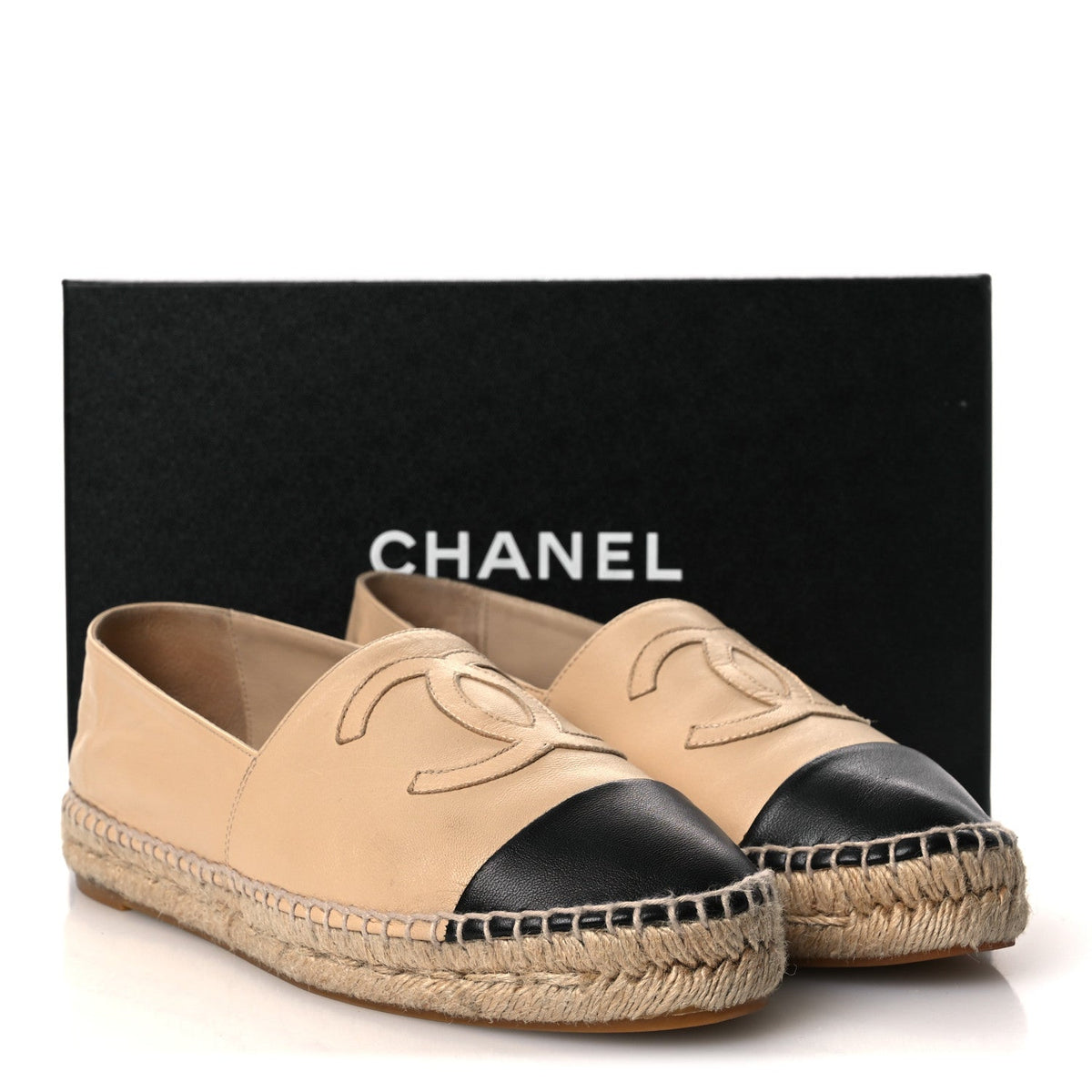 Chanel Lambskin Women's CC Espadrilles 40 Beige Black