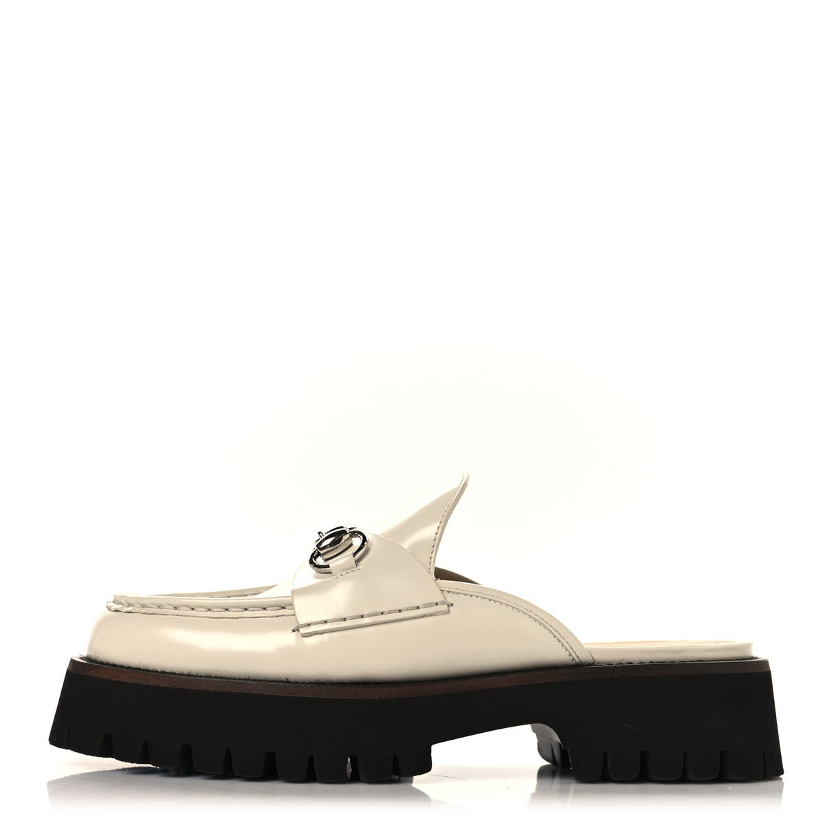 Gucci Smooth Calfskin Women's Cordovan Lux Horsebit Platform Mules 37 Mystic White