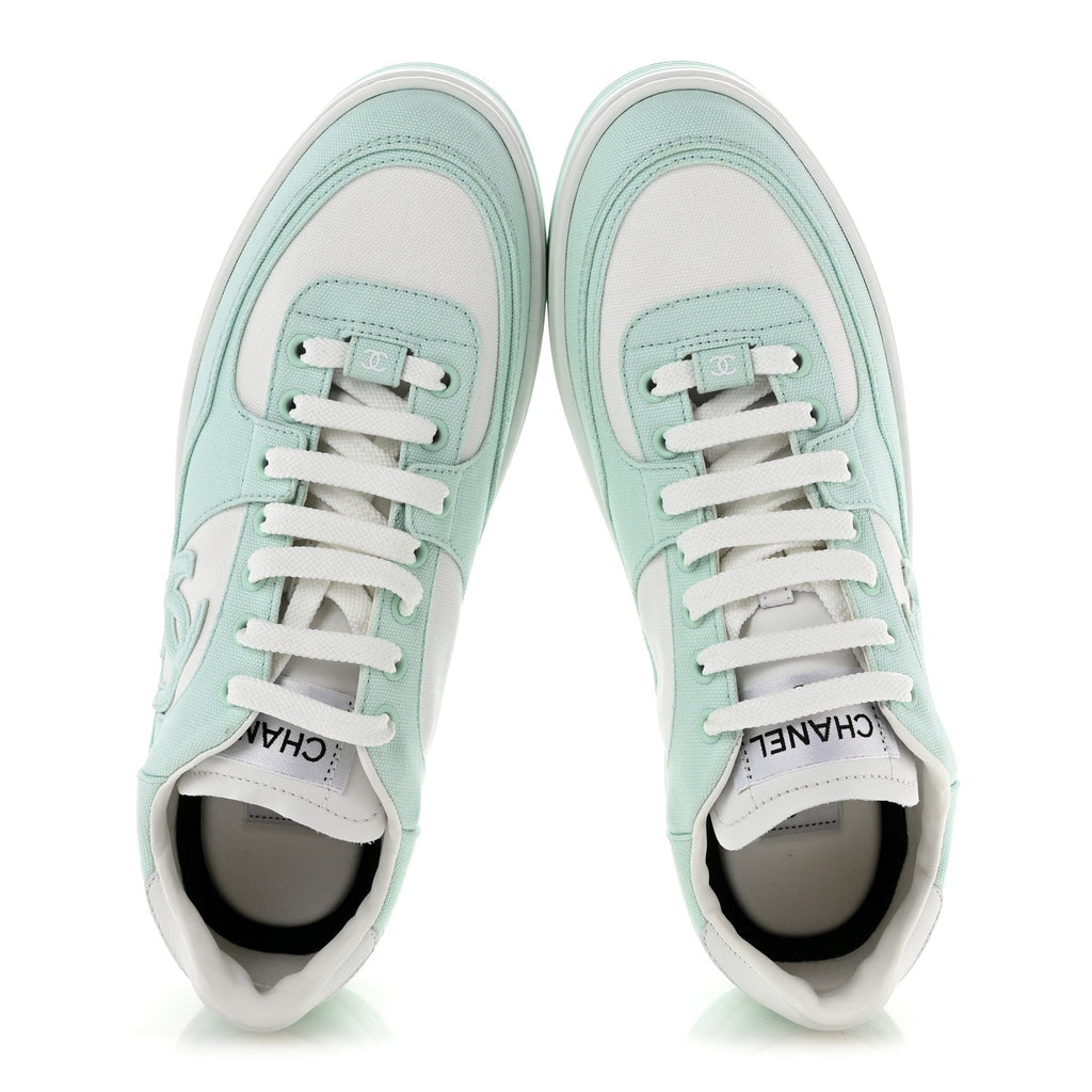 Chanel Cotton Calfskin Women's Sneakers 41 Light Turquoise White