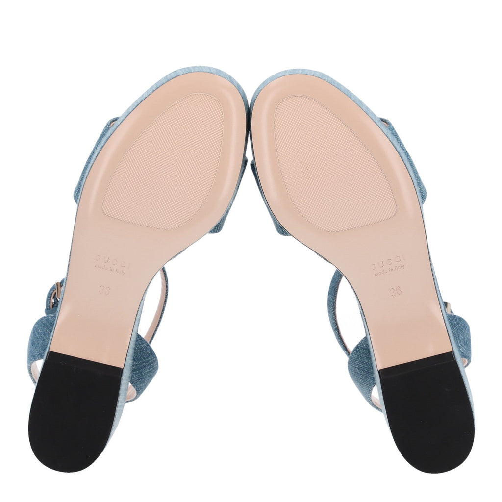 Gucci Denim Women's Horsebit Flatform Sandals 36 Old Azure