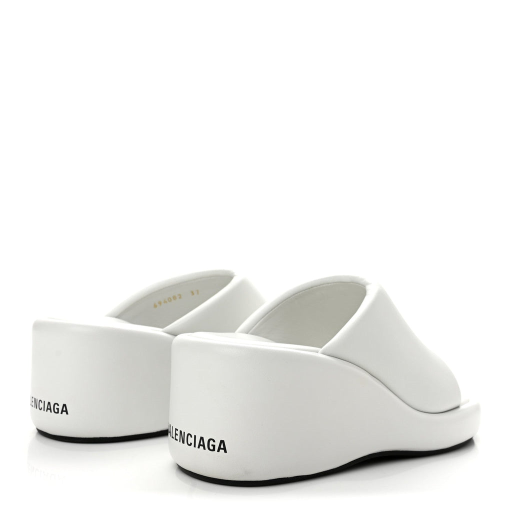 Balenciaga Smooth Nappa Logo Rise 7.6cm Women's Wedge Sandals White