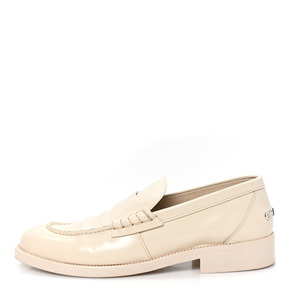 Chanel Shiny Calfskin Logo Women's Loafers