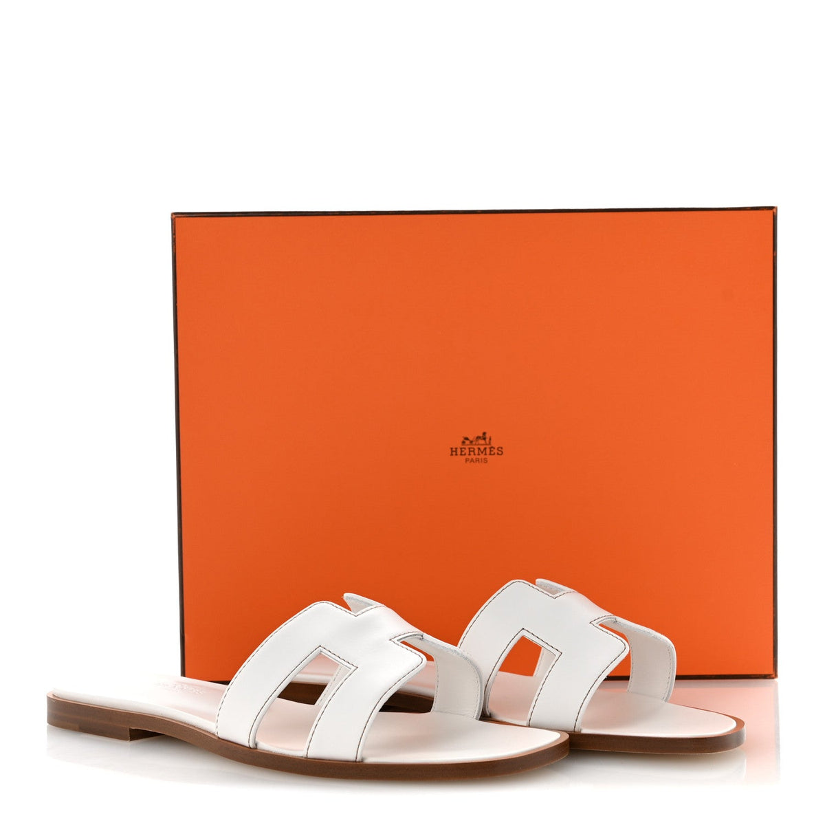Hermes Box Calfskin Women's Oran Sandals 36 White