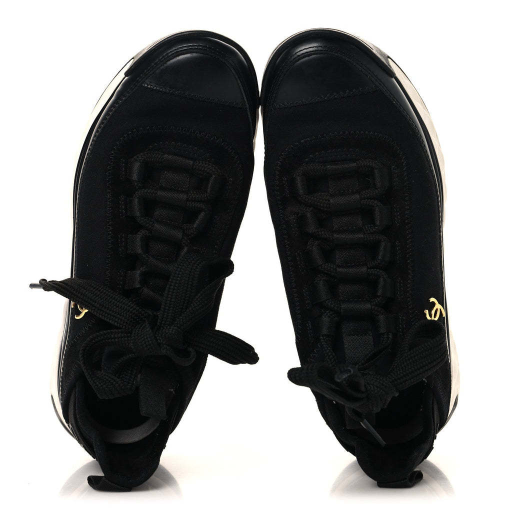 Chanel Velvet Calfskin Mixed Fibers Women's CC Sneakers 36 Black