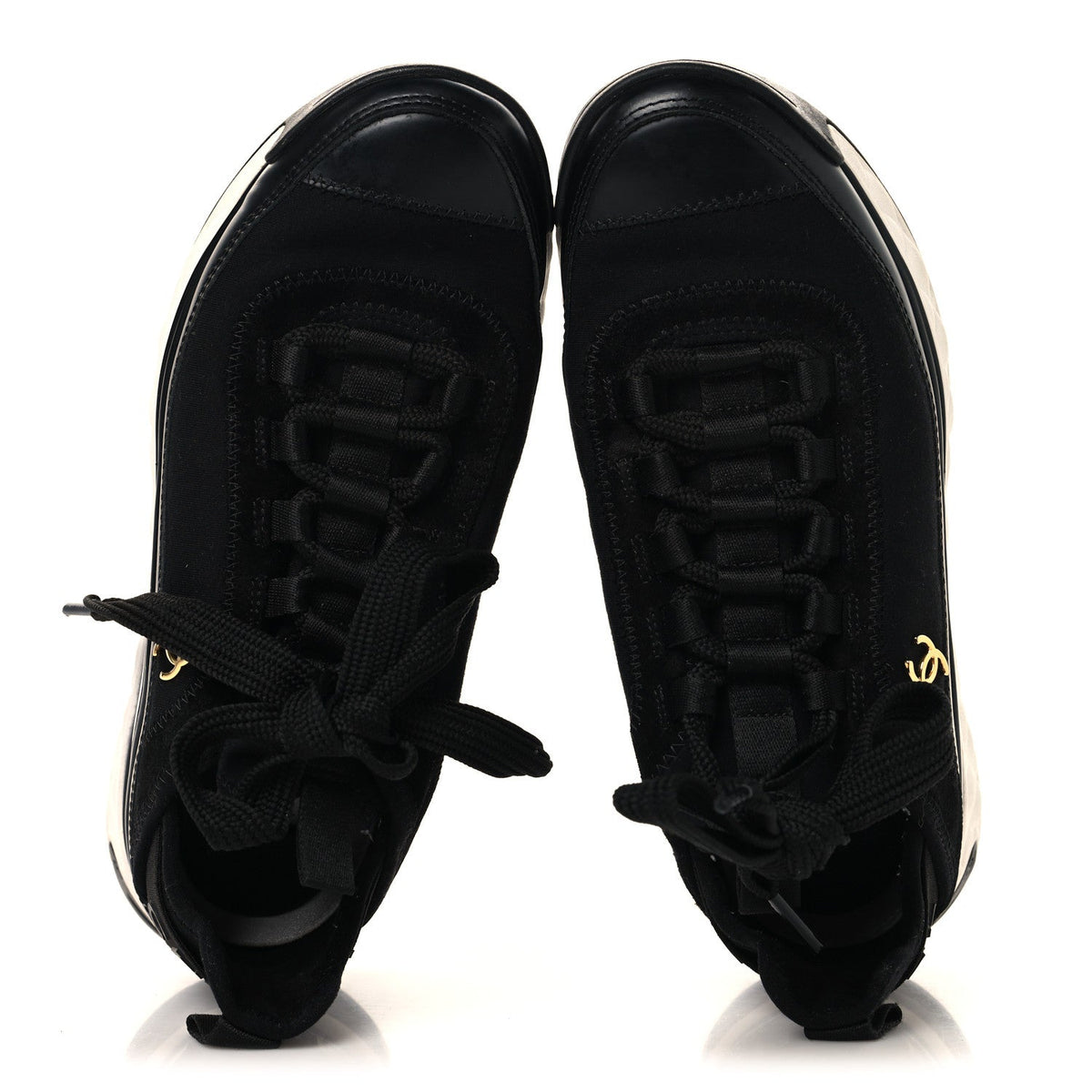 Chanel Velvet Calfskin Mixed Fibers Women's CC Sneakers 36 Black
