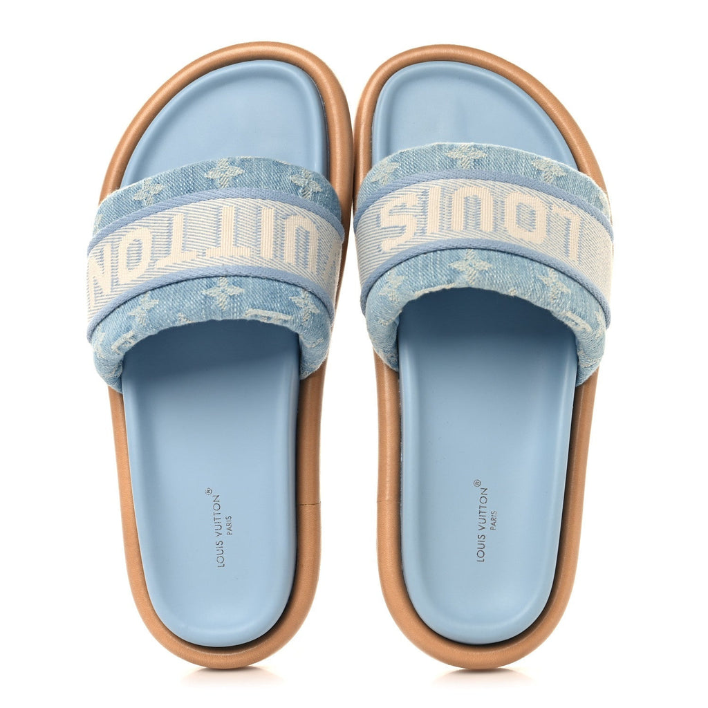 Louis Vuitton Monogram Denim Women's LV Bliss Comfort Mules 39 Turquoise