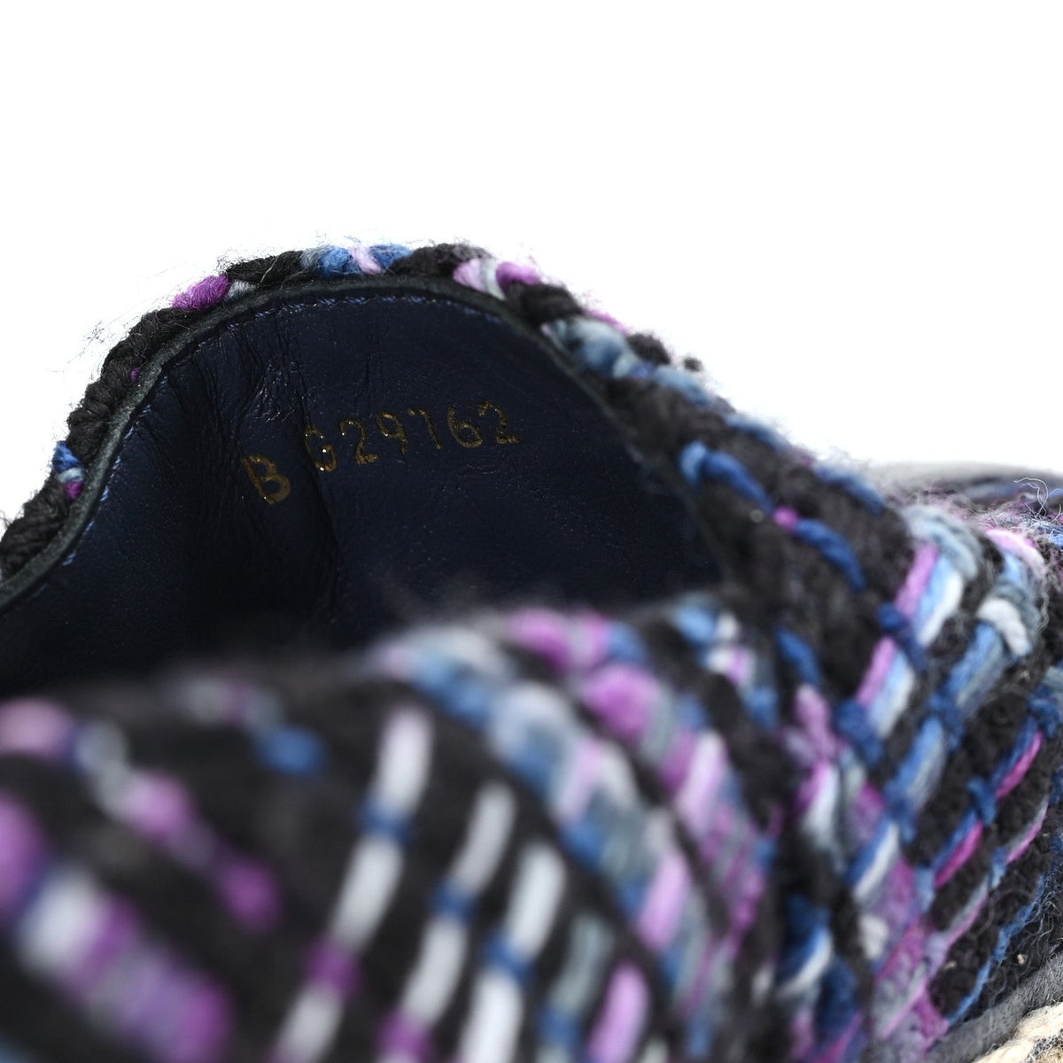 Chanel Tweed Grosgrain Women's CC Espadrilles 35 Purple Black Navy