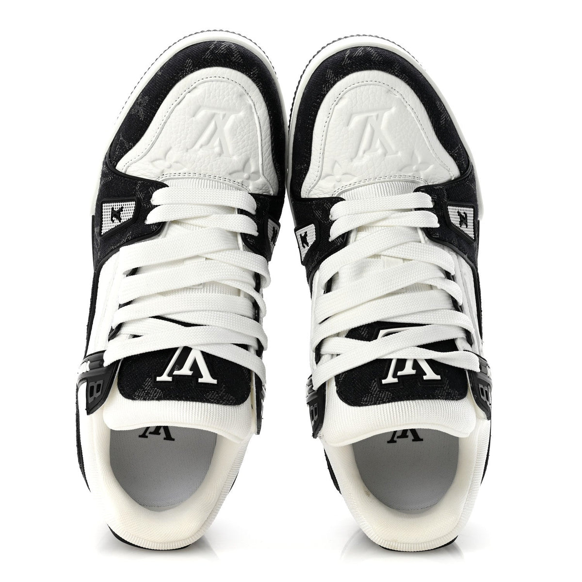 Louis Vuitton Calfskin Denim Women's LV Trainer Sneakers 39 Black
