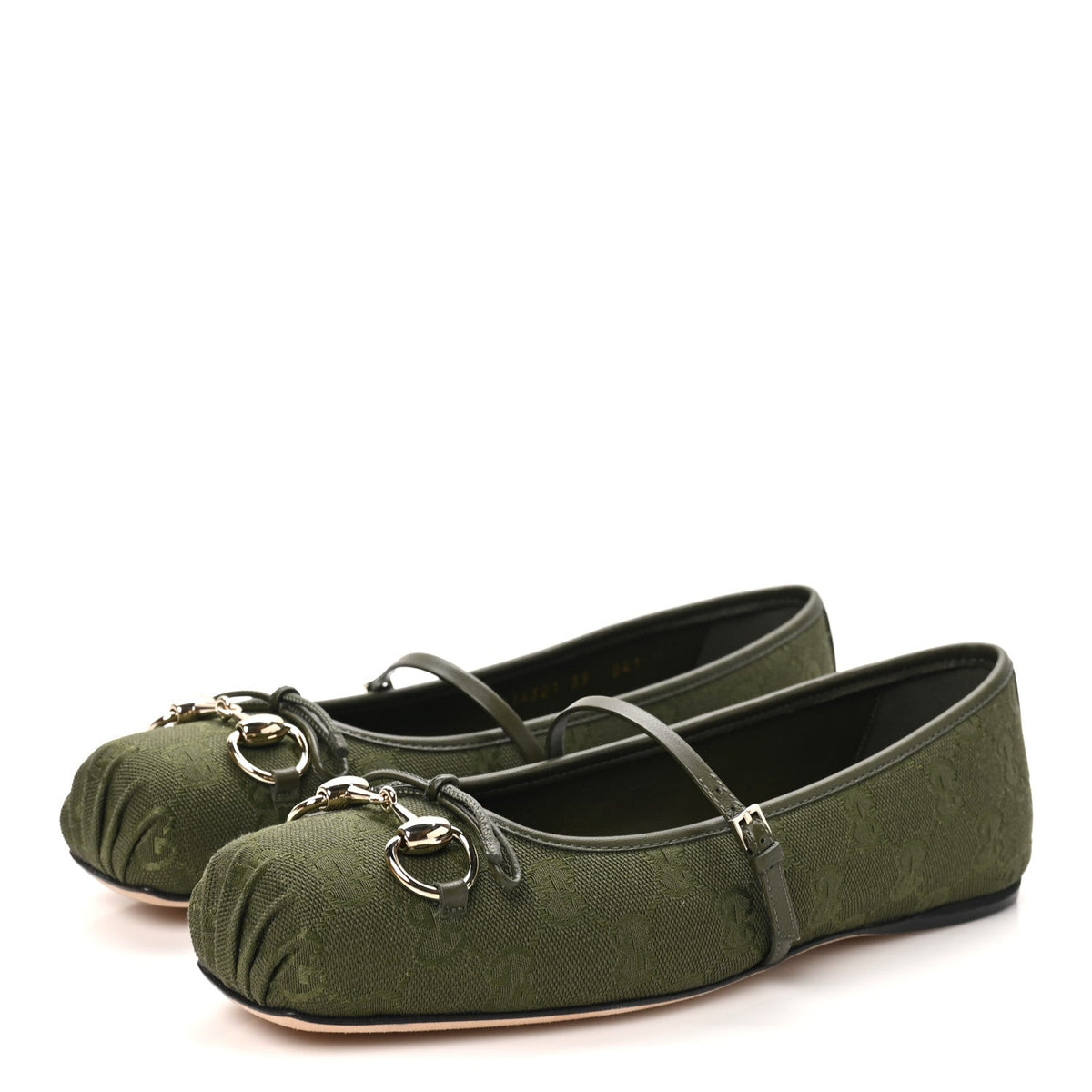 Gucci GG Canvas Women's Monogram Horsebit Bow Ballet Flats 39 Green