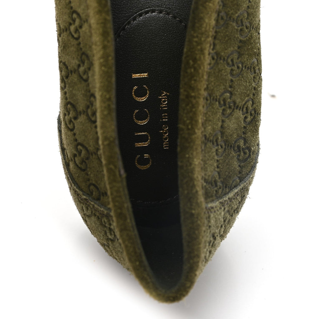 Gucci Suede Women's Micro GG Horsebit Kensington Loafers 38.5 Green