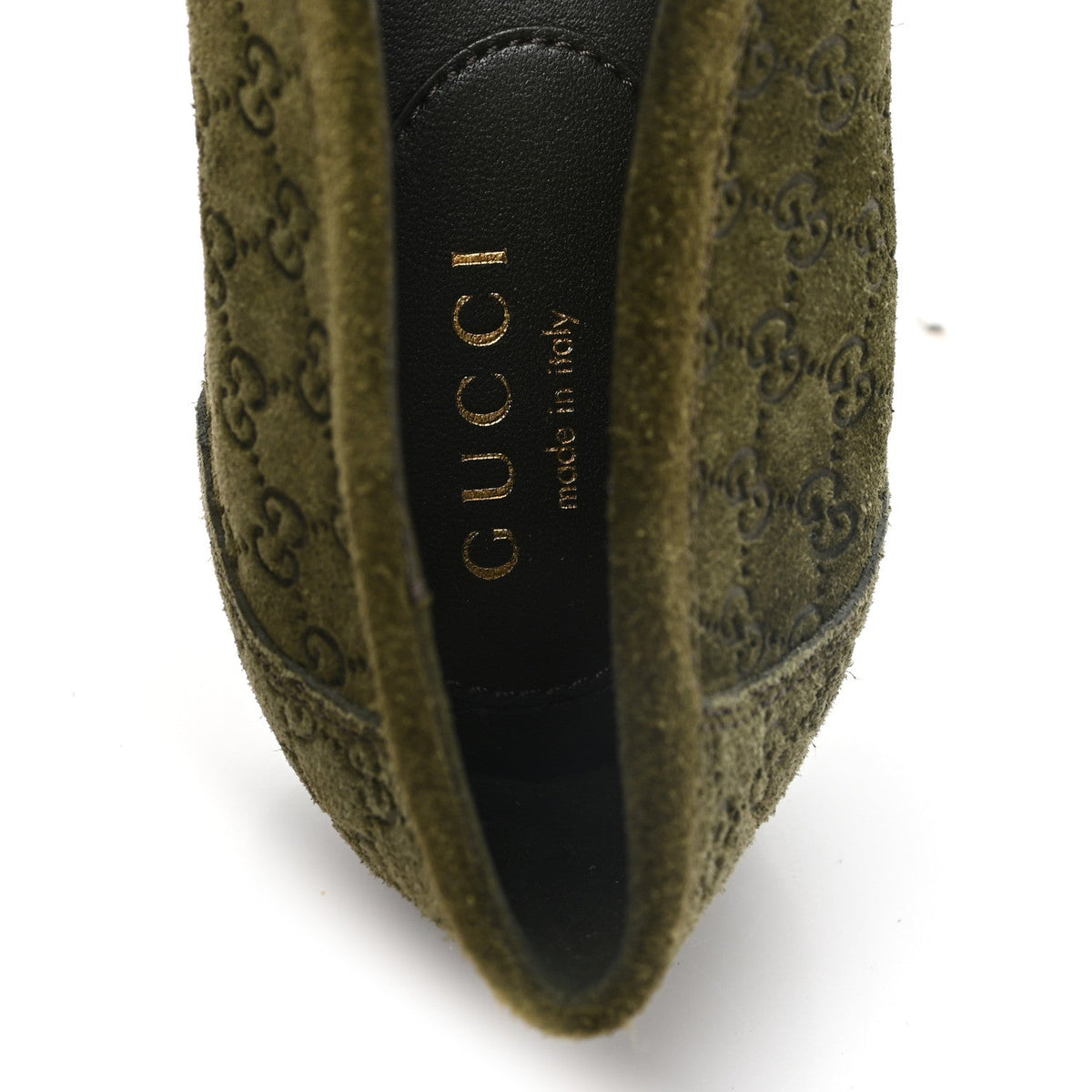 Gucci Suede Women's Micro GG Horsebit Kensington Loafers 38.5 Green