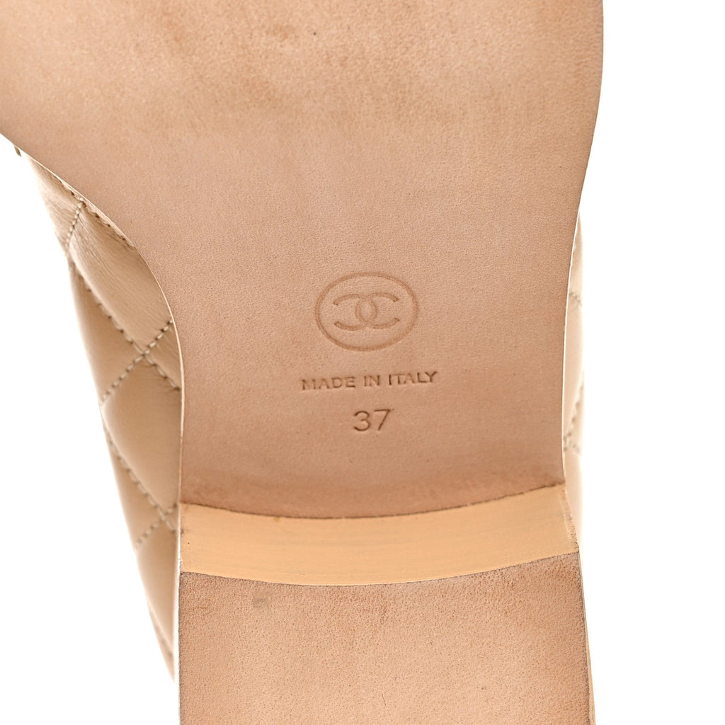 Chanel Lambskin Quilted Women's CC Heart Loafers 37 Beige