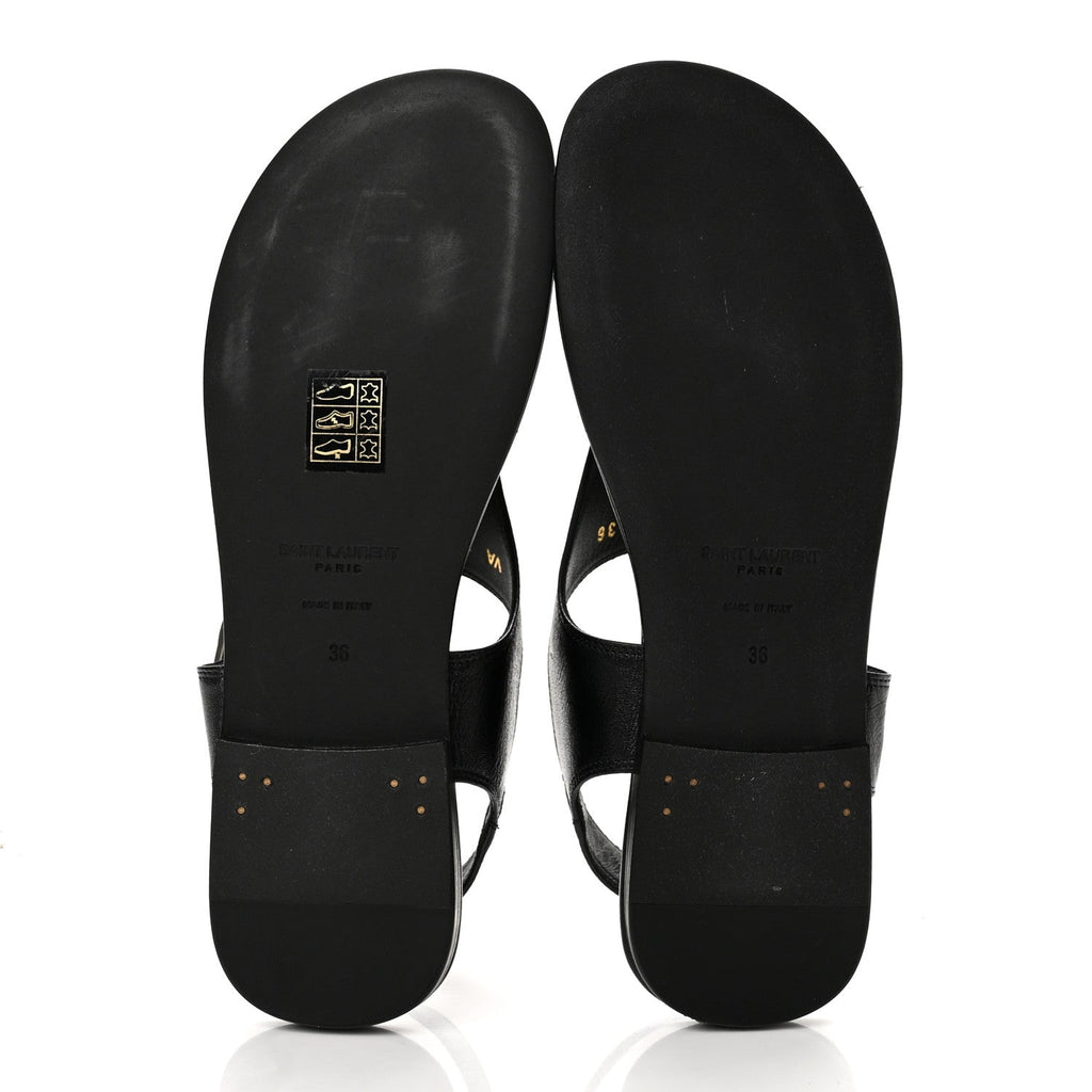 Saint Laurent Calfskin Women's Incrociato Denver Monogram Sandals 36 Black