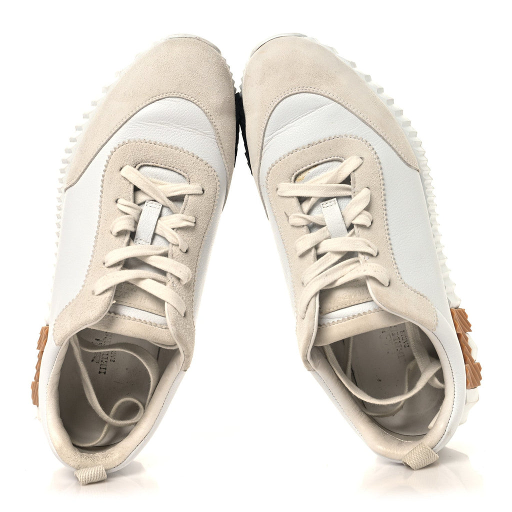 Hermes Calfskin Suede Goatskin Women's Bouncing Sneakers 39 White