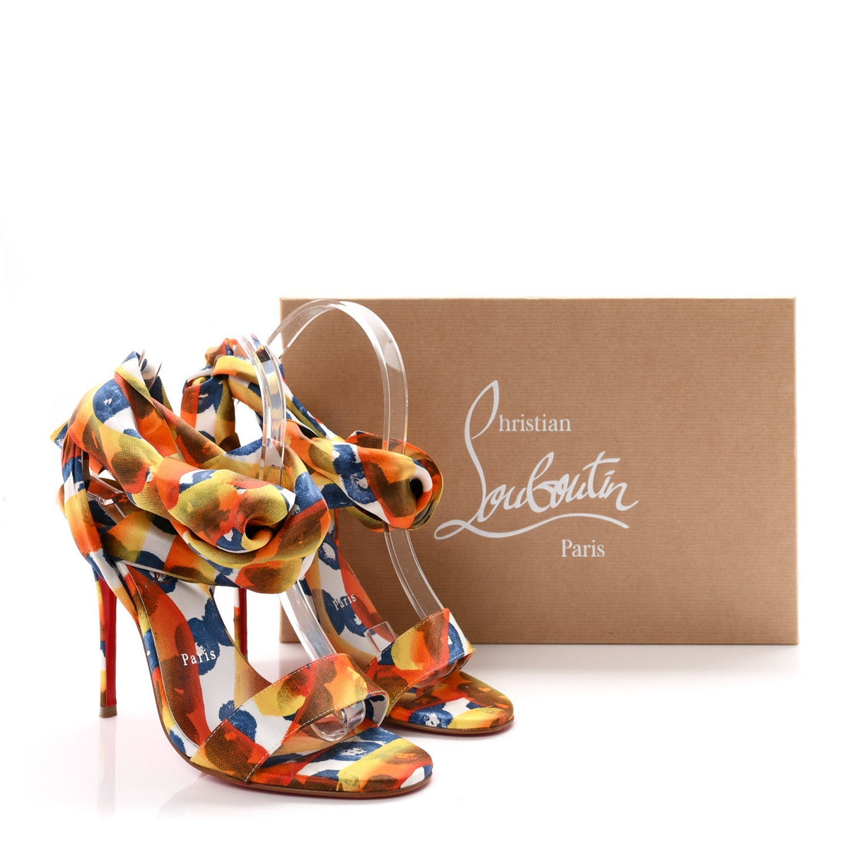 Christian Louboutin Crepe Satin Women's Miss Z Du Desert 100 Sandals 38 Magma