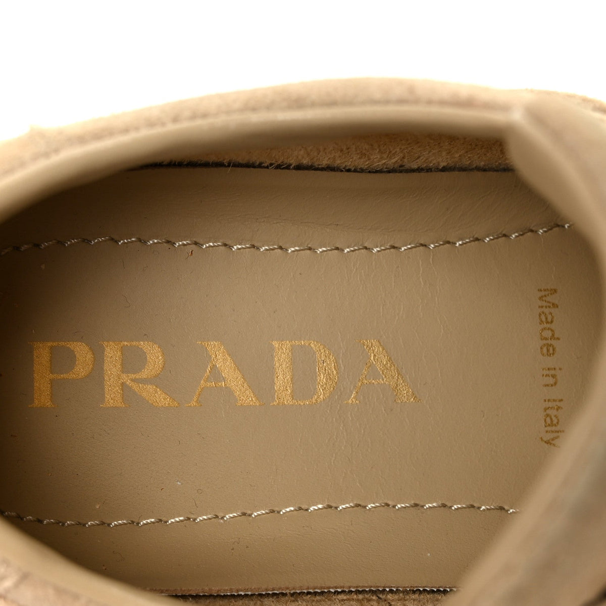 Prada Suede Women's Downtown Low Top Sneakers 37 Ecru