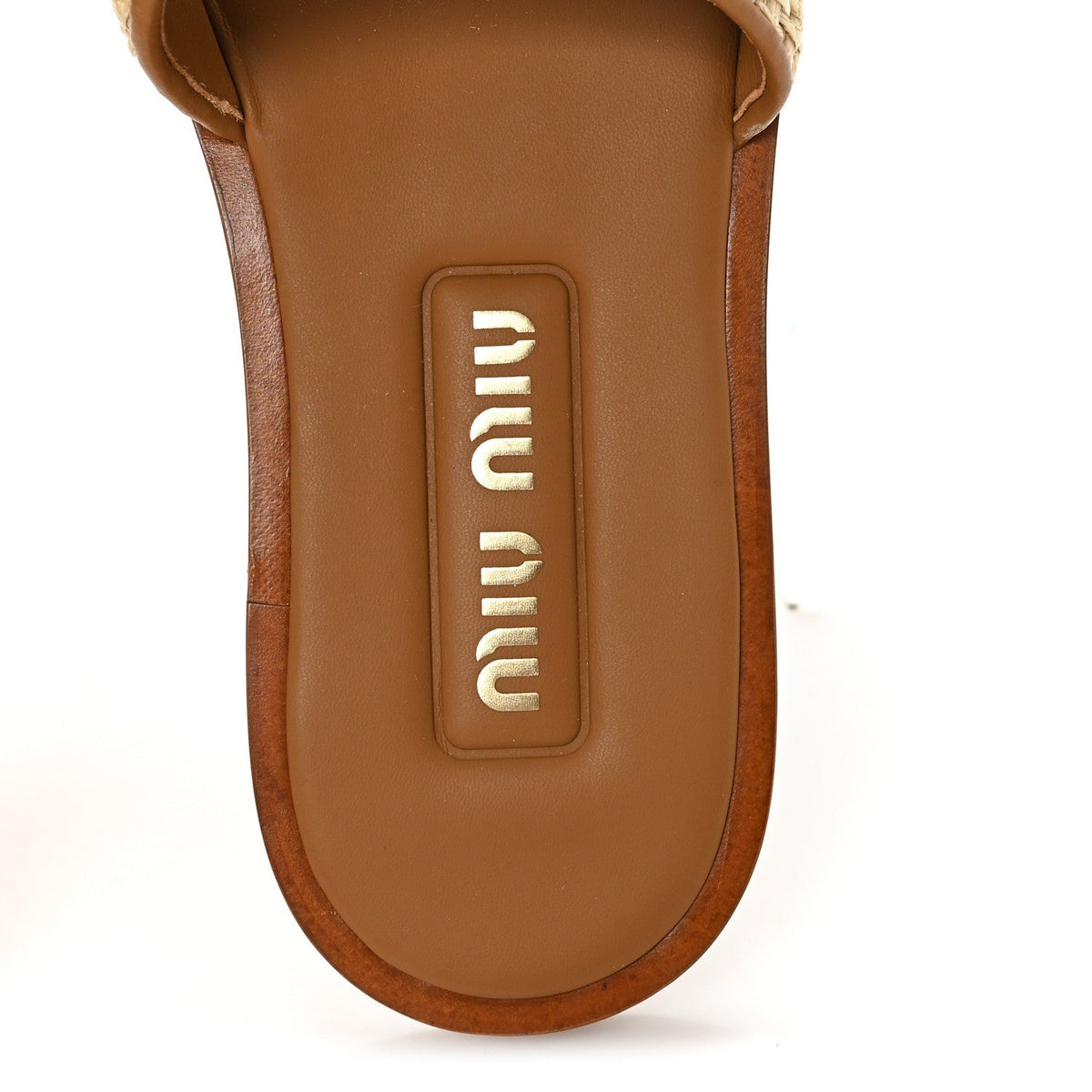 Miu Miu Stuoia Raffia Calfskin Women's Logo Sandals 36 Naturale