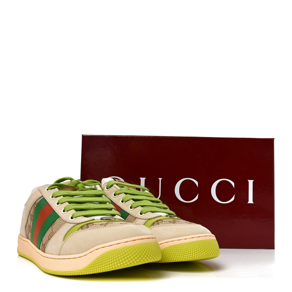 Gucci Nubuck Monogram Web Men's Screener Sneakers 9 Beige Green Multicolor
