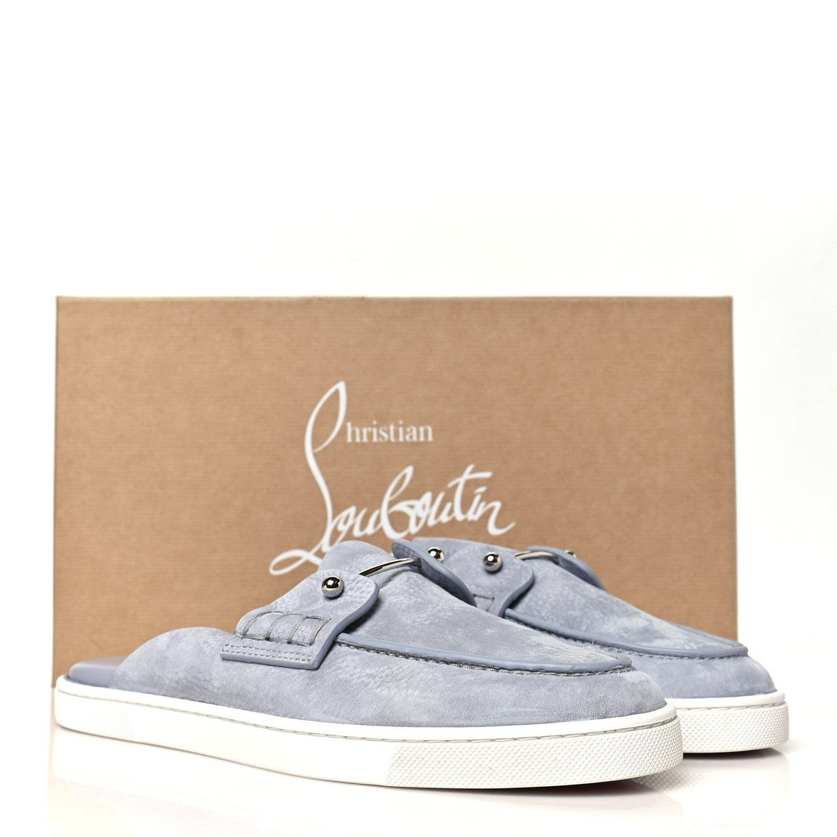 Christian Louboutin Nubuck Women's Chanme Donna Flat Boat Flats 40.5 Jumbo Grey