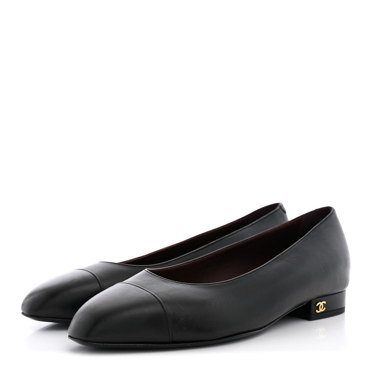 Chanel Lambskin Women's Cap Toe CC Ballerina Flats 36.5 Black