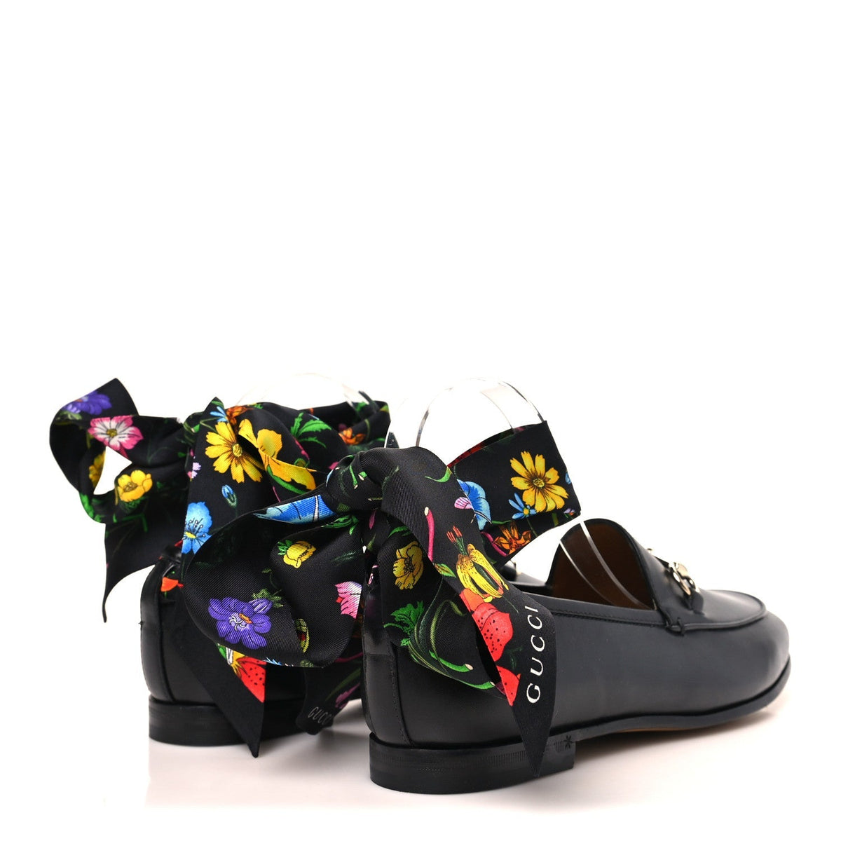 Gucci Betis Glamour Calfskin Silk Women's Jordaan Loafers 38 Black Multicolor