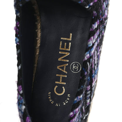 Chanel Tweed Grosgrain Women's CC Espadrilles 35 Purple Black Navy