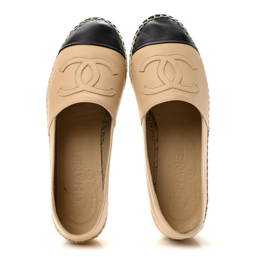 Chanel Lambskin Women's CC Espadrilles 36 Beige Black