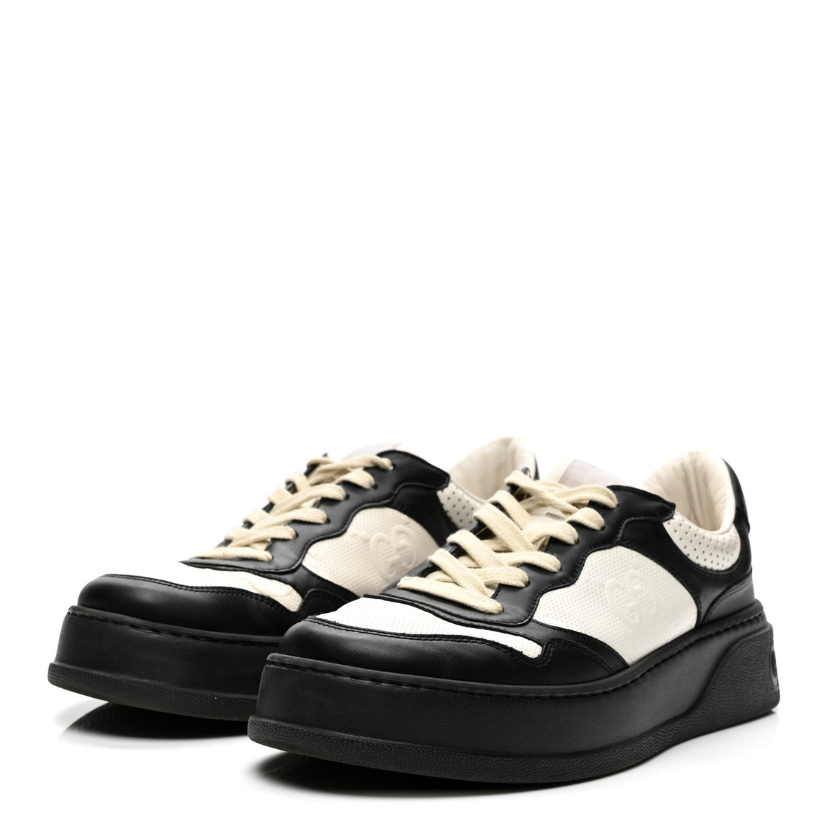 Gucci Calfskin Men's GG Tennis Embossed 55mm Sneakers 8.5 Black White