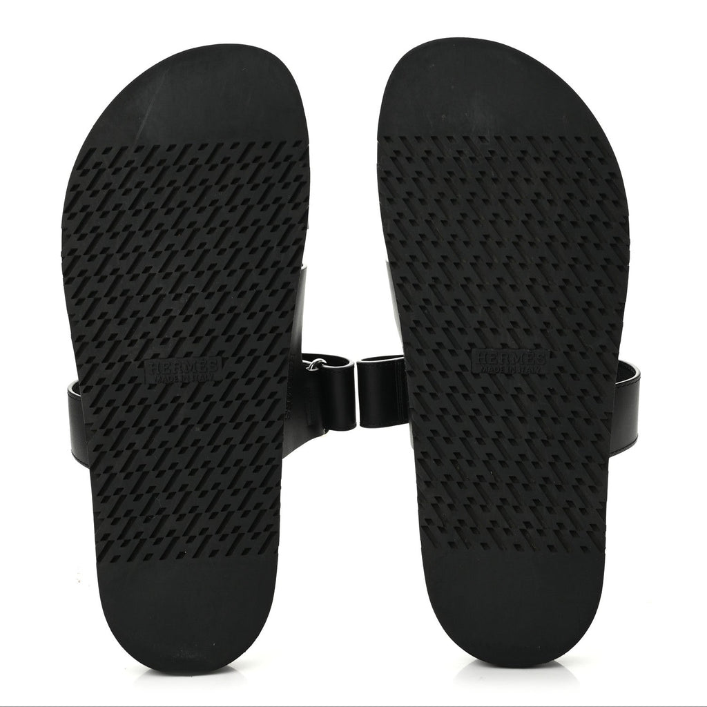 Hermes Calfskin Men's Chypre Sandals 44 Black